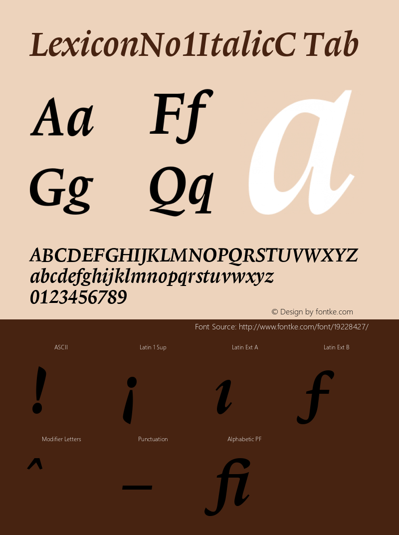 LexiconNo1ItalicC-Tab Version 001.000 Font Sample