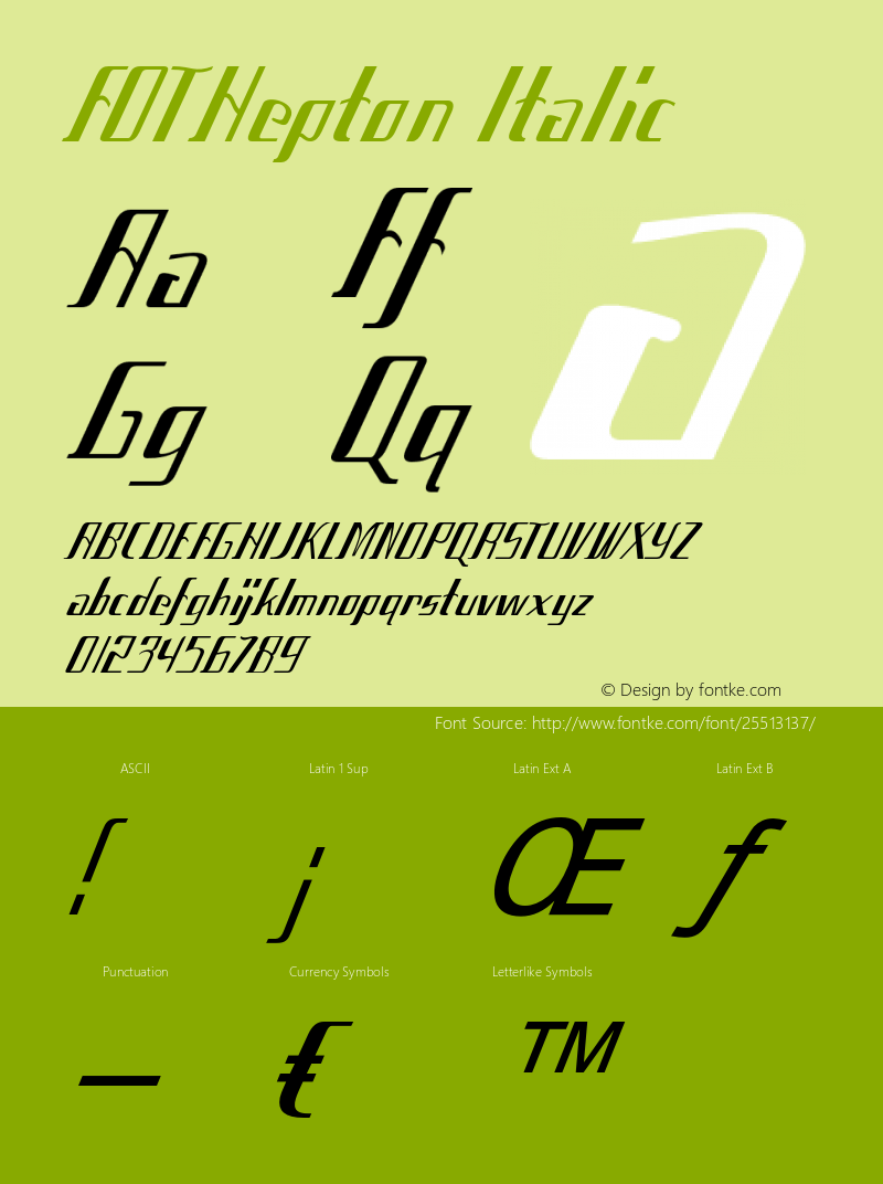 FOTHepton-Italic Version 1.000 Font Sample