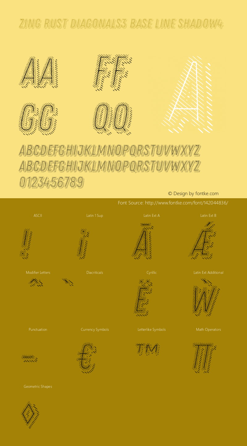 Zing Rust Diagonals3 Base Line Shadow4 Version 1.000 Font Sample