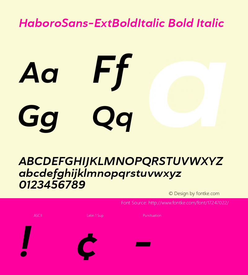 HaboroSans-ExtBoldItalic Bold Italic Version 1.0 Font Sample