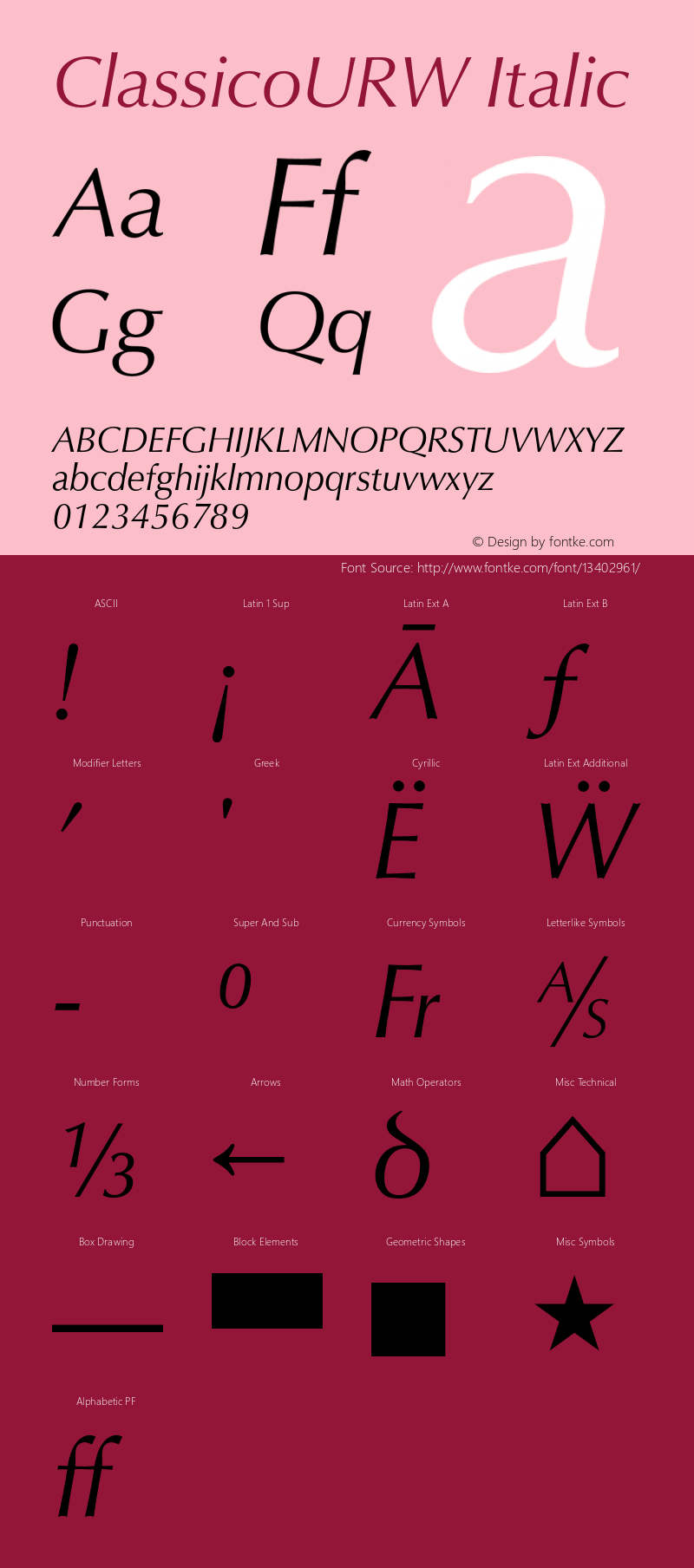 ClassicoURW Italic Version 1.000;PS 1.10;hotconv 1.0.38 Font Sample