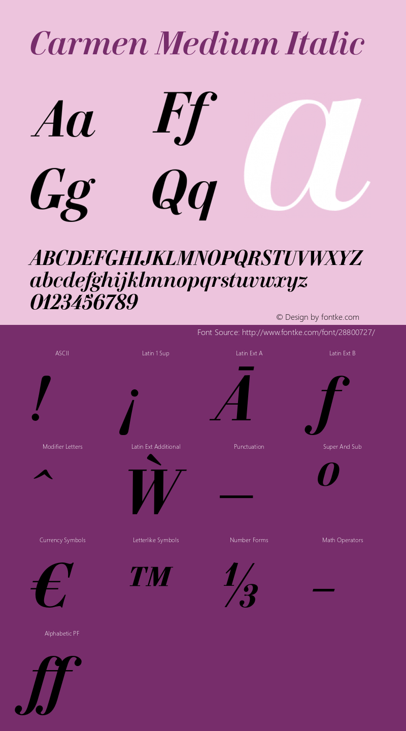 Carmen-MediumItalic Version 1.000 Font Sample