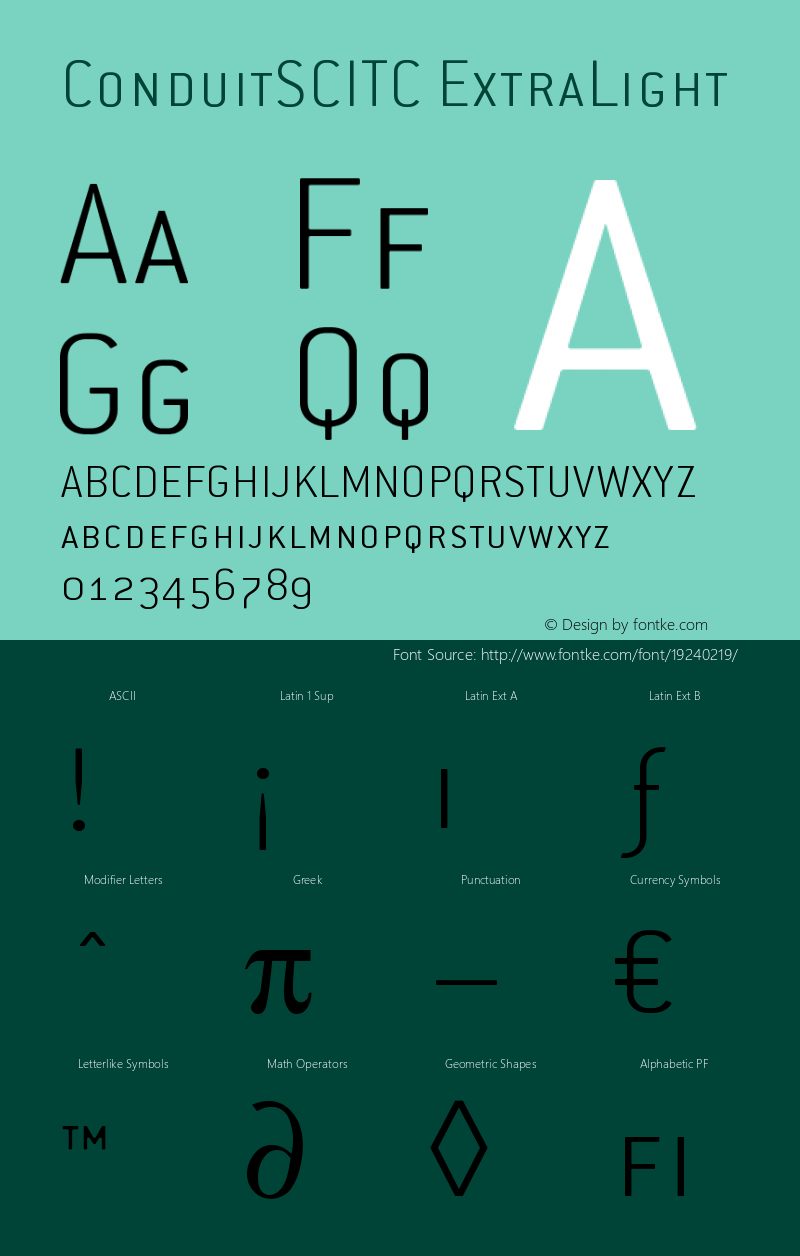 ConduitSCITC-ExtraLight Version 001.000 Font Sample