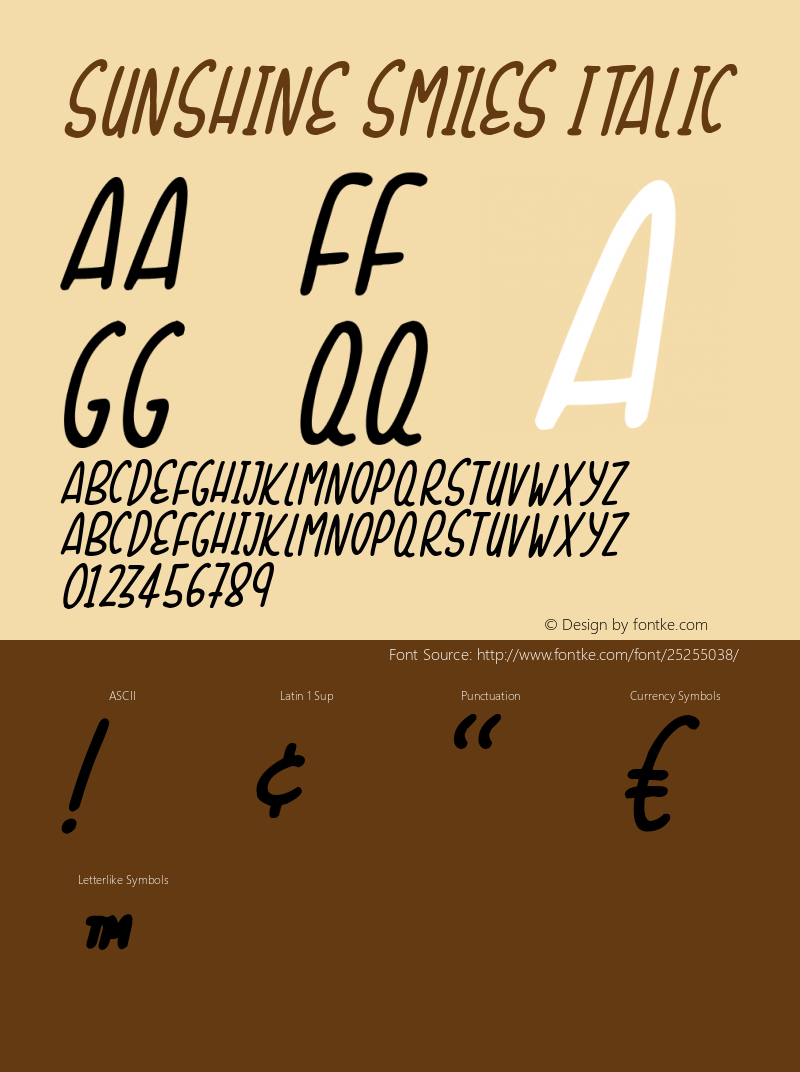 Sunshine Smiles Italic Version 1.00 March 8, 2018, initial release Font Sample