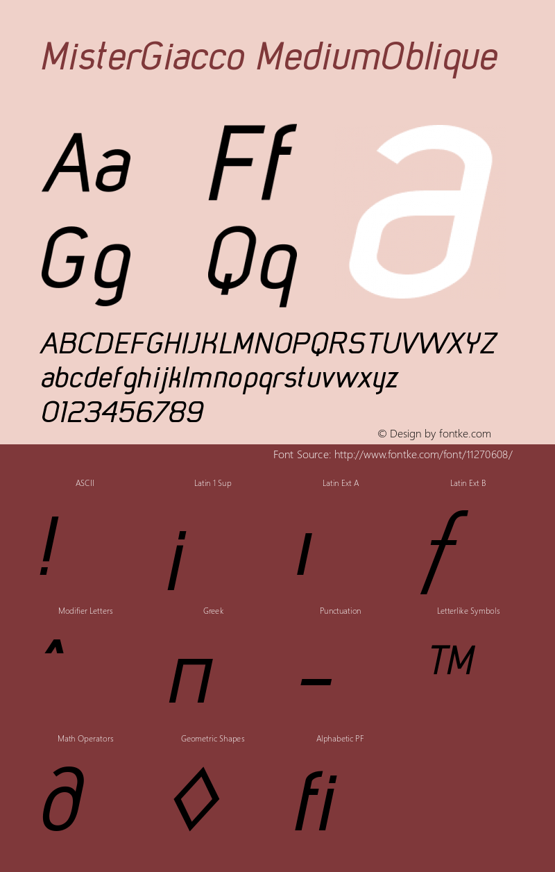 MisterGiacco MediumOblique Version 001.000 Font Sample