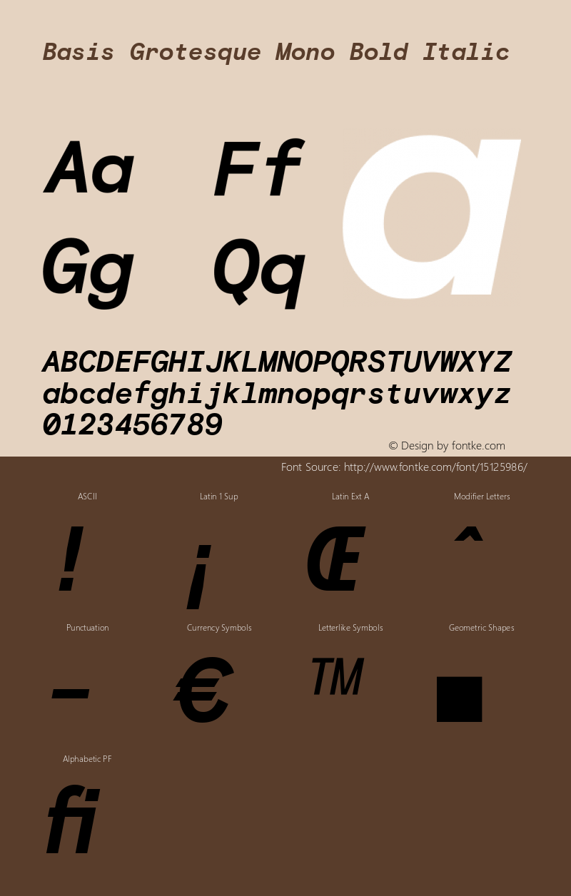 Basis Grotesque Mono Bold Italic Version 1.000 Font Sample