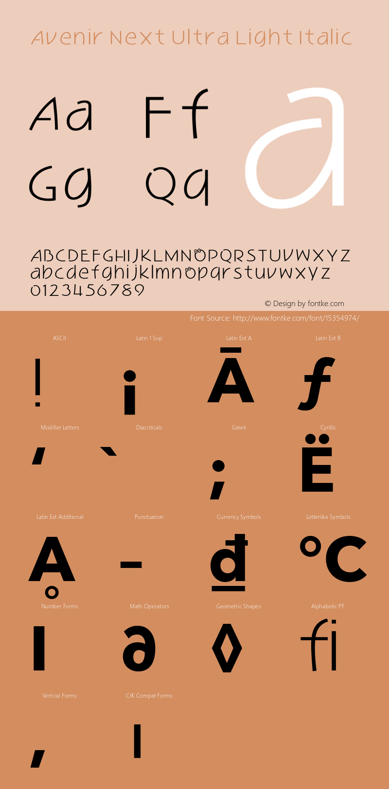 Avenir Next Ultra Light Italic 8.0d5e5 Font Sample