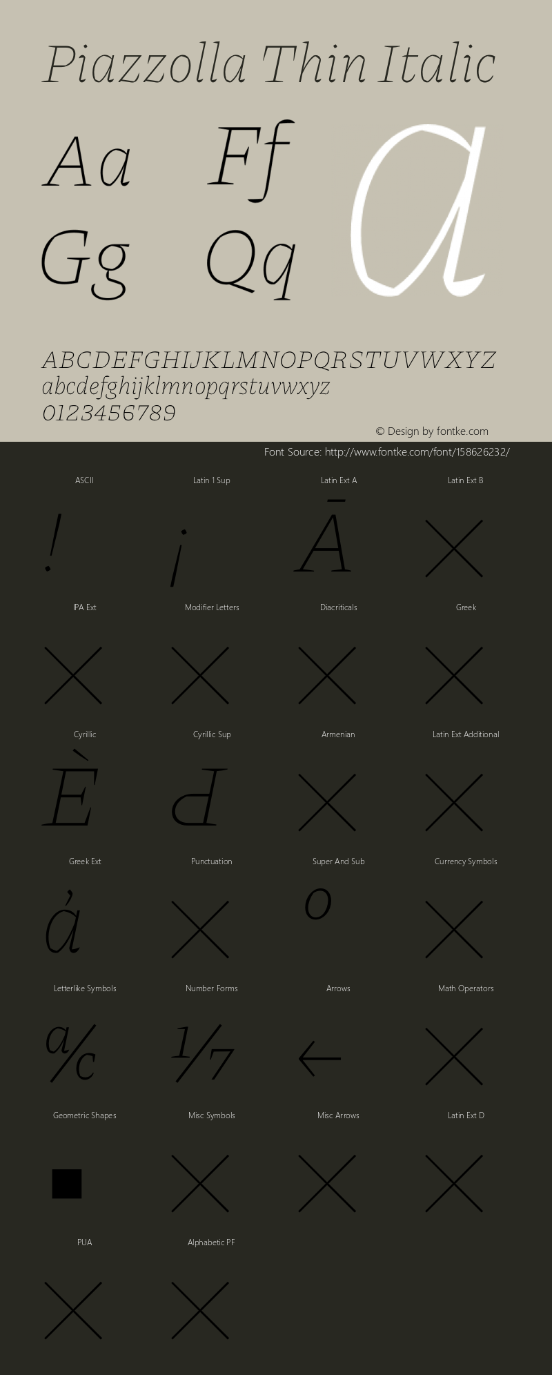 Piazzolla Thin Italic Version 1.350 Font Sample