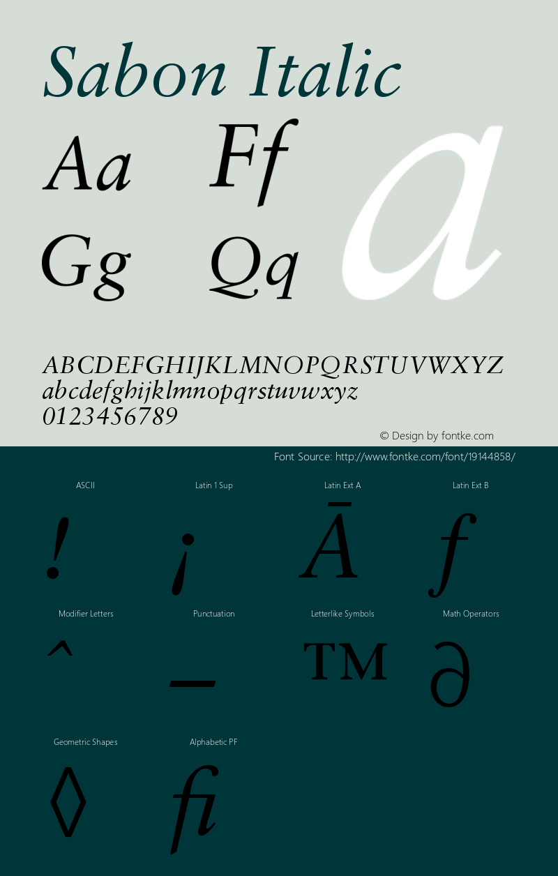 Sabon CE Italic Version 001.002 Font Sample