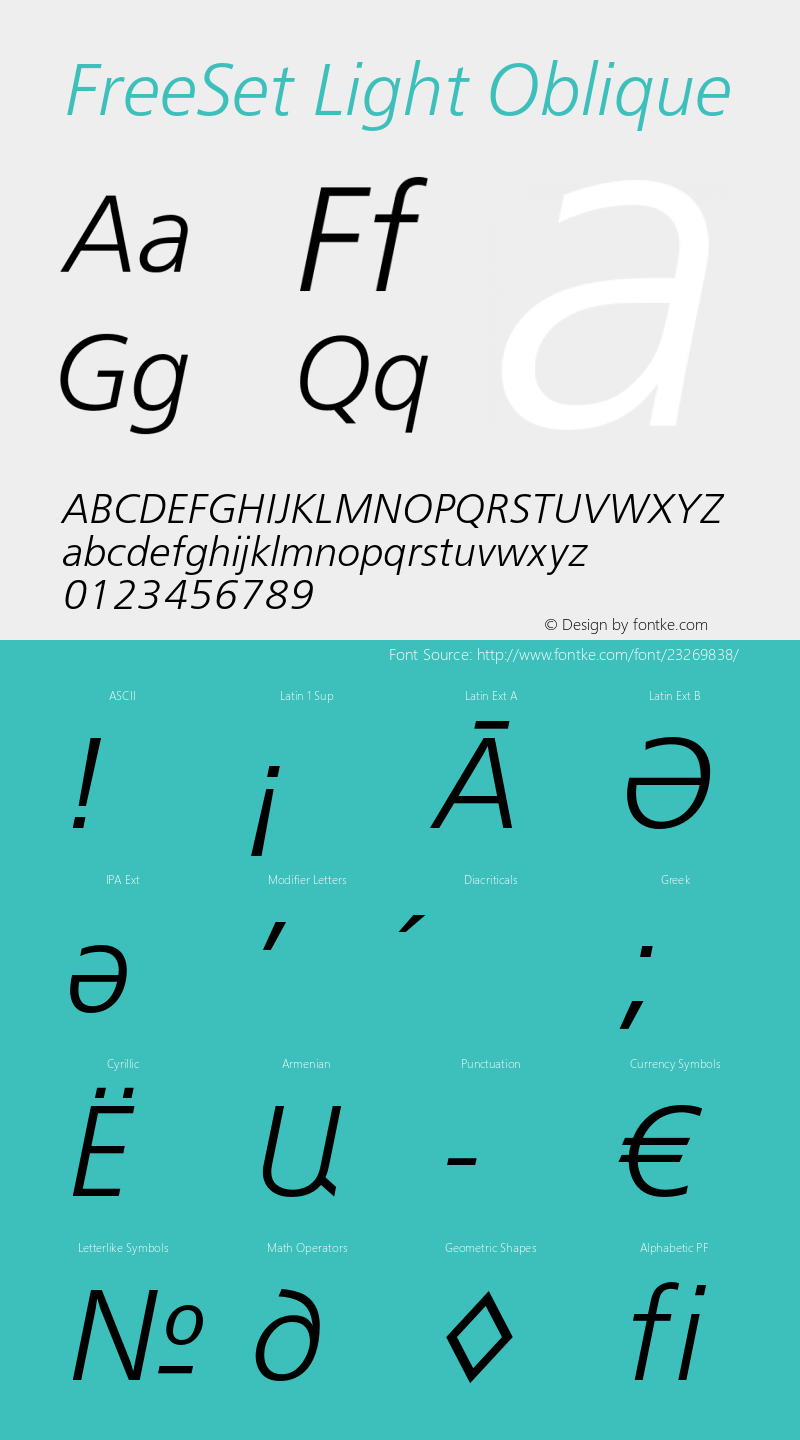 FreeSet Light Oblique Version 001.000 Font Sample