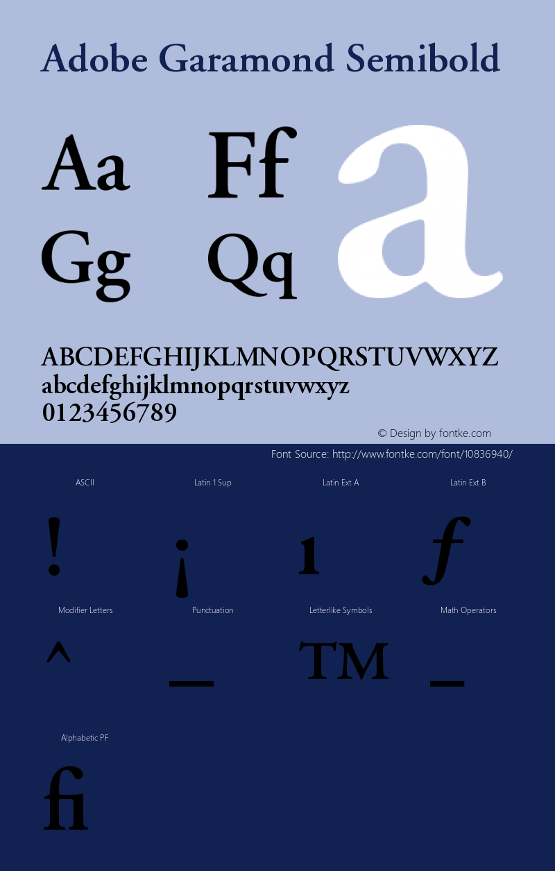 Adobe Garamond Semibold Version 001.001 Font Sample