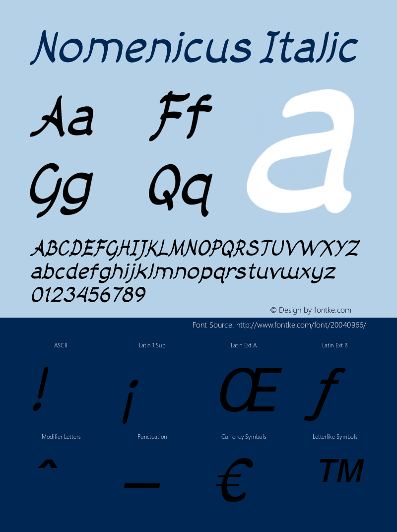 NomenicusItalic Version 1.000 Font Sample