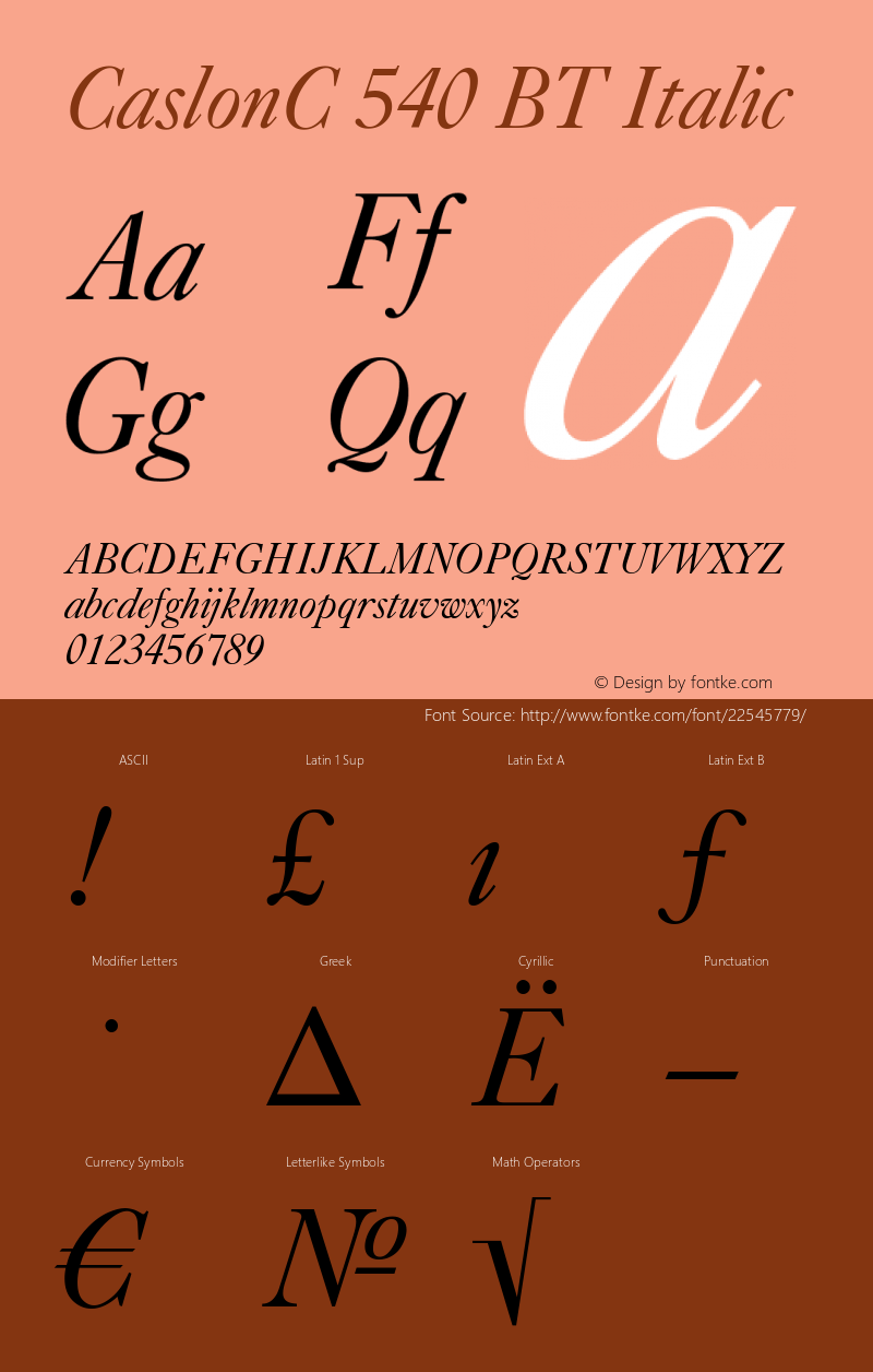 CaslonC 540 BT Italic Version 001.000 Font Sample