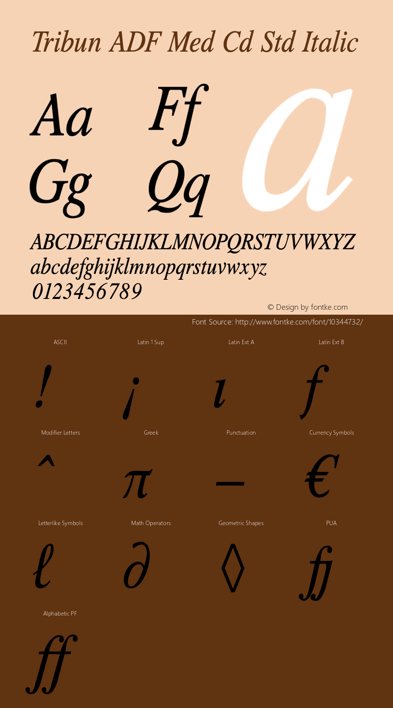 Tribun ADF Med Cd Std Italic Version 1.002 Font Sample