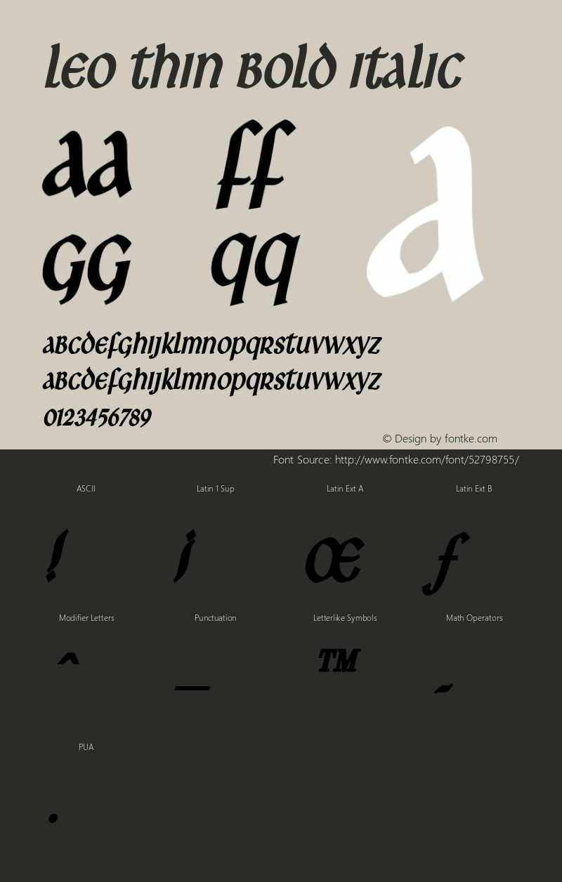 LeoThinBoldItalic Altsys Fontographer 4.1 1/8/95 {DfLp-URBC-66E7-7FBL-FXFA} Font Sample