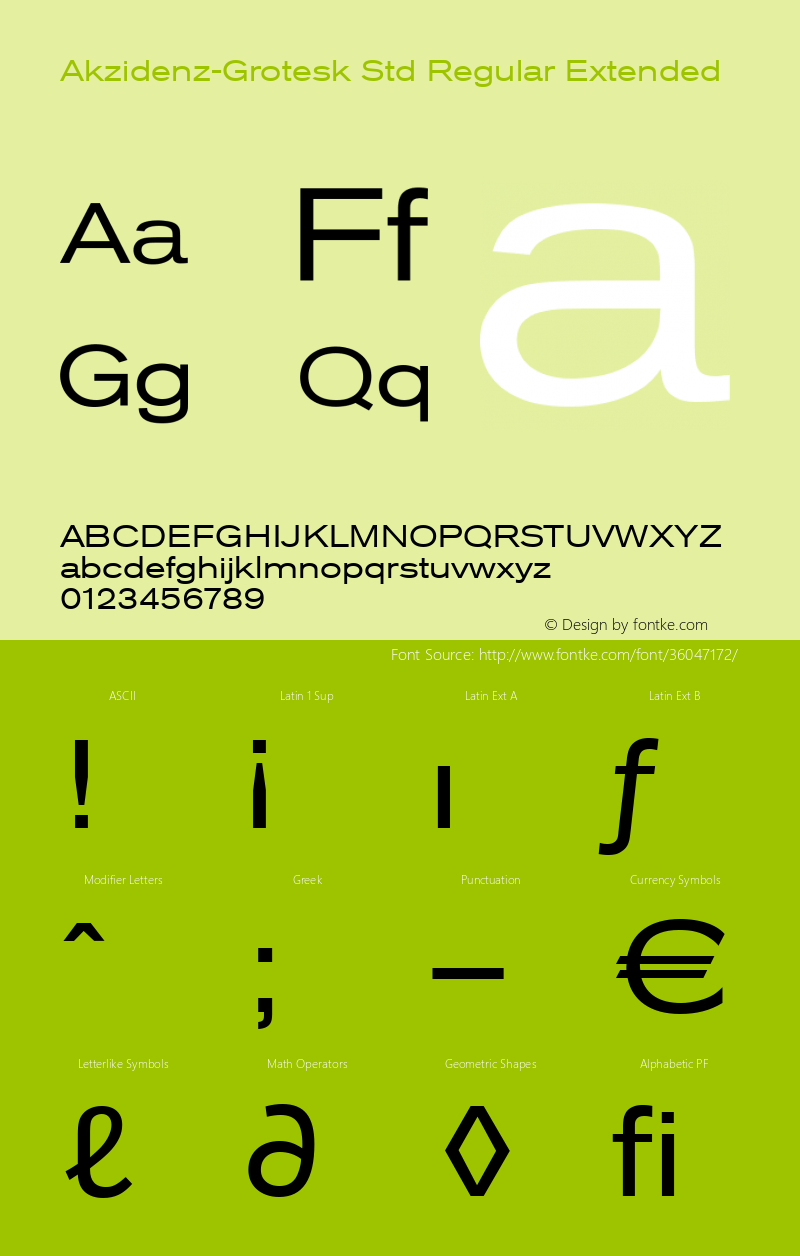 AkzidenzGroteskStd-Ext Version 001.000;Core 1.0.01;otf.5.02.2291;15.06W Font Sample