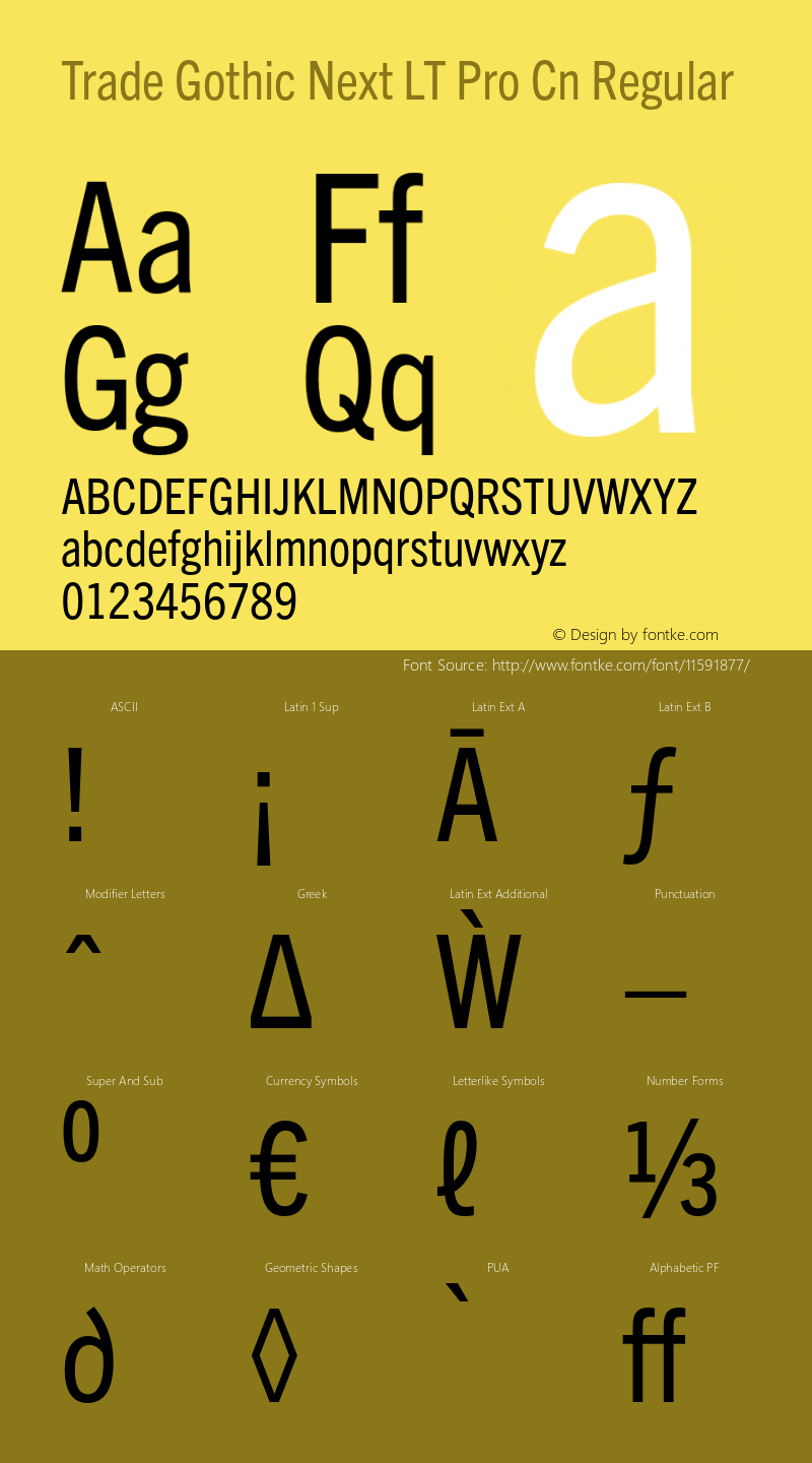 Trade Gothic Next LT Pro Cn Regular Version 2.00 Font Sample