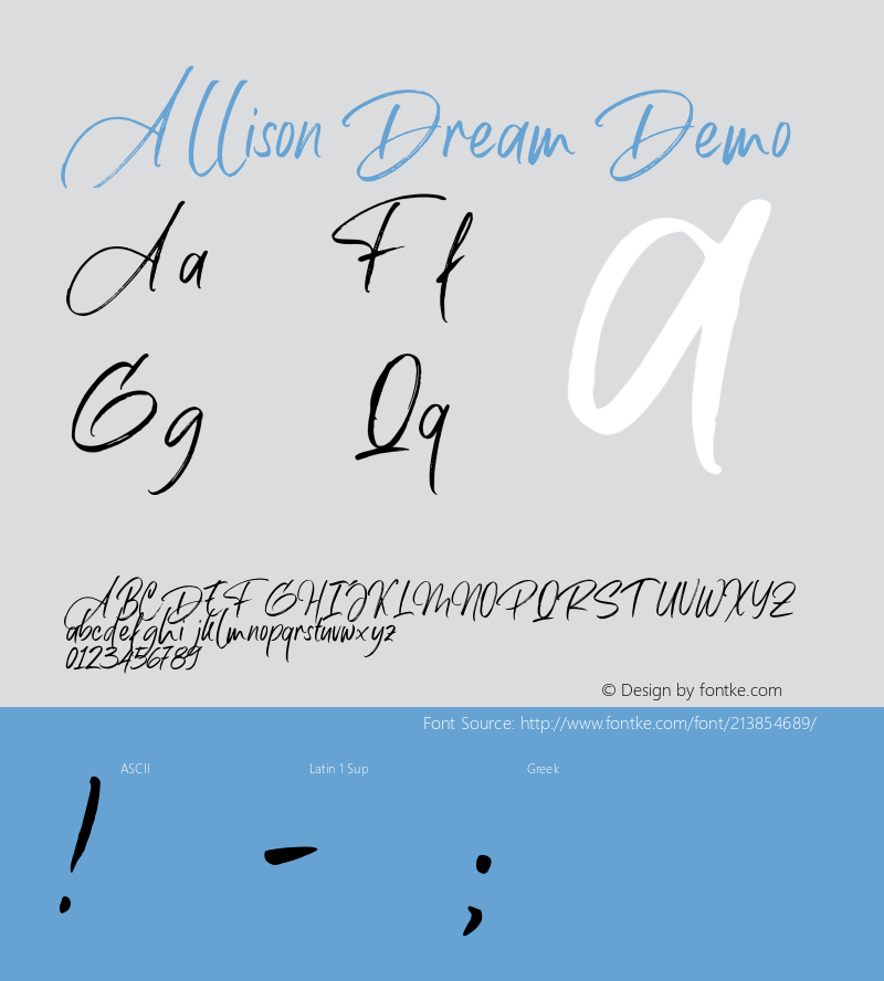 Allison Dream Demo Version 1.00;November 22, 2019;FontCreator 12.0.0.2547 64-bit图片样张