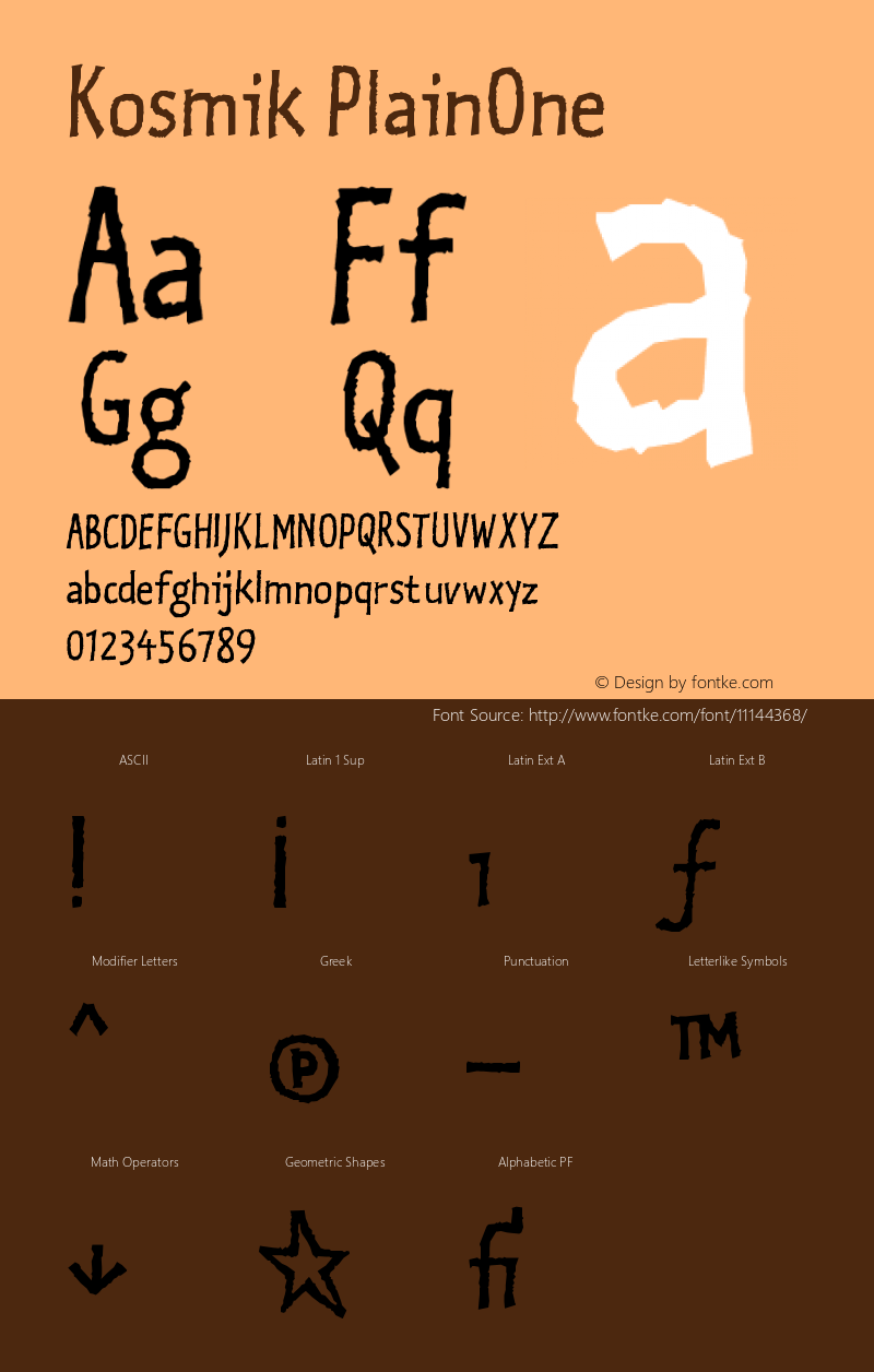 Kosmik PlainOne Version 001.000 Font Sample