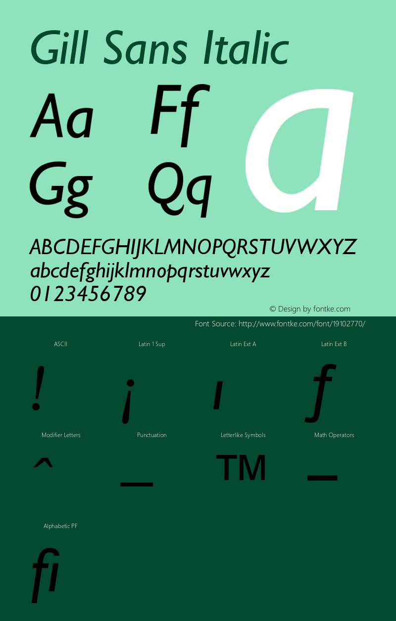 Gill Sans Italic Version 001.002 Font Sample