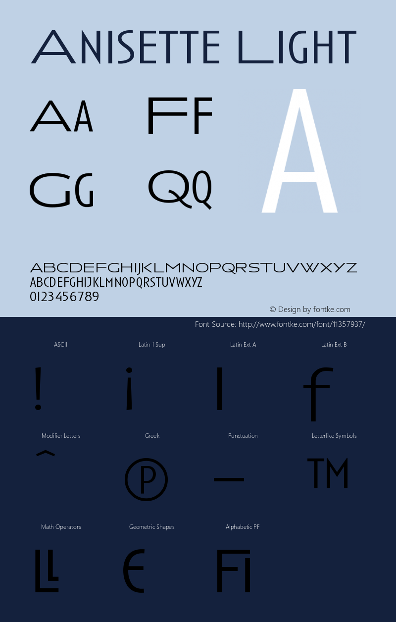 Anisette Light Version 001.000 Font Sample