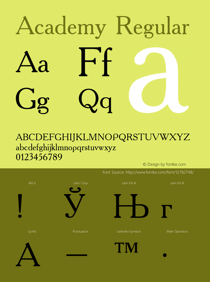 Academy Regular Converted from t:\ACD55___.TF1 by ALLTYPE Font Sample