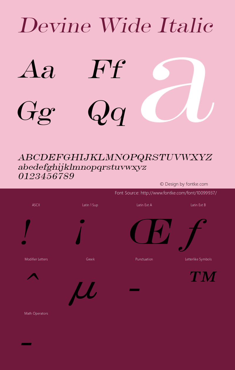 Devine Wide Italic Altsys Fontographer 4.1 12/28/94 Font Sample