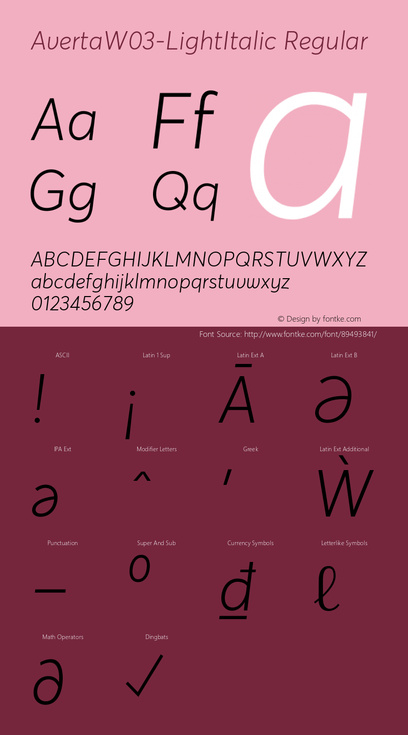 Averta W03 Light Italic Version 1.20 Font Sample