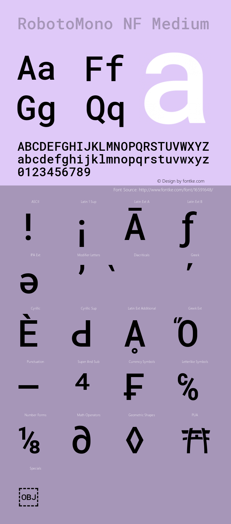 RobotoMono NF Medium Version 2.000986; 2015; ttfautohint (v1.3) Font Sample