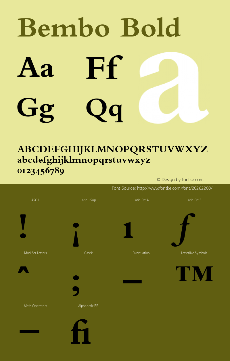 Bembo Bold Oldstyle Figures Version 001.000 Font Sample