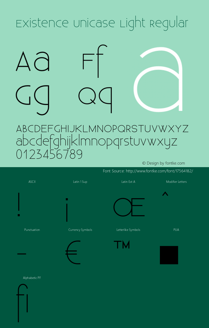 Existence Unicase Light Regular Version 1.001;PS 001.001;Core 1.0.38 Font Sample