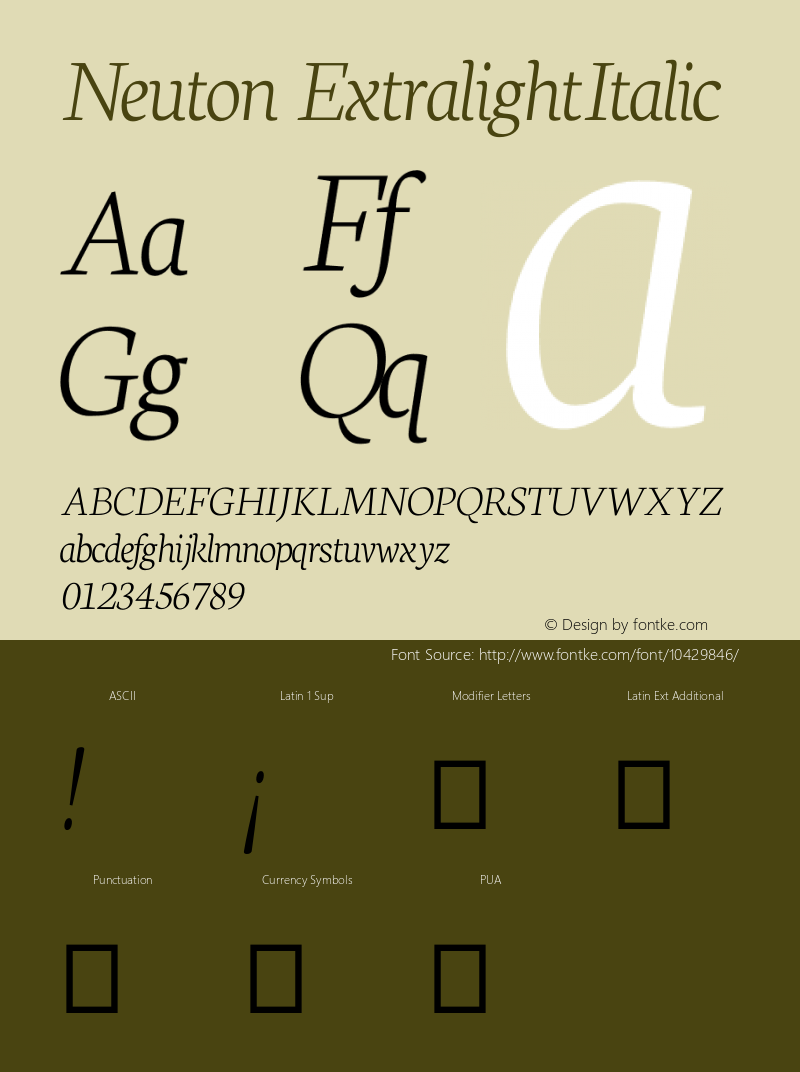 Neuton ExtralightItalic Version 1.46 Font Sample