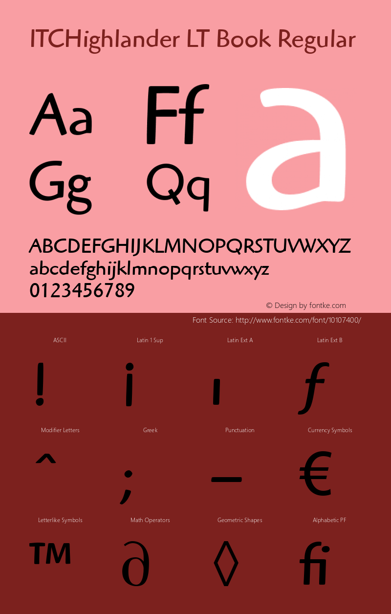 ITCHighlander LT Book Regular Version 6.1; 2002 Font Sample