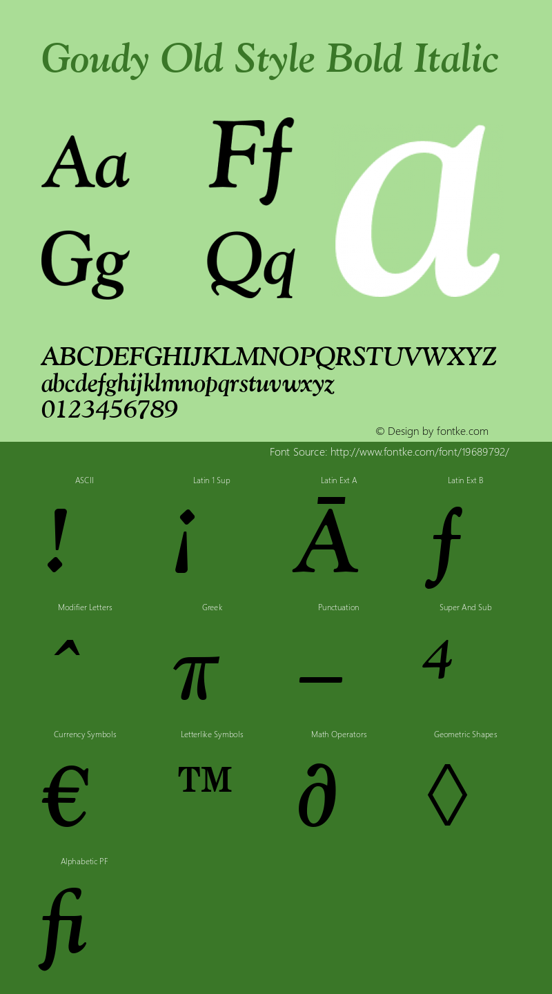 Goudy Old Style Bold Italic Version 1.3 (Hewlett-Packard) Font Sample