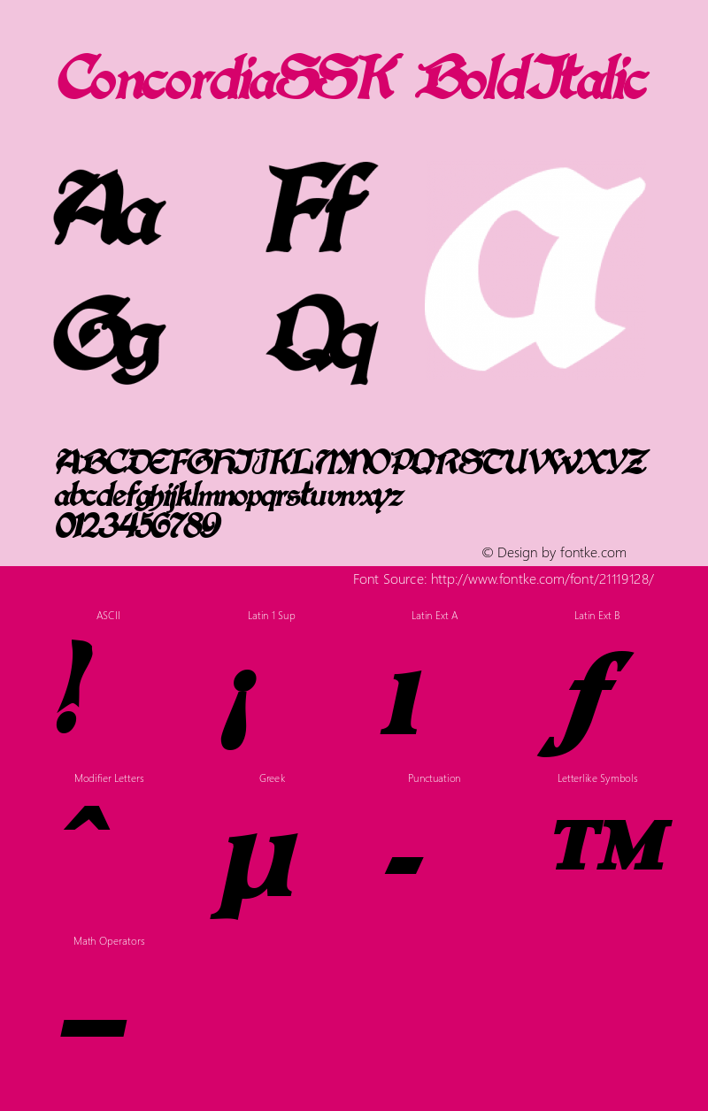 ConcordiaSSK BoldItalic Macromedia Fontographer 4.1 8/12/95 Font Sample