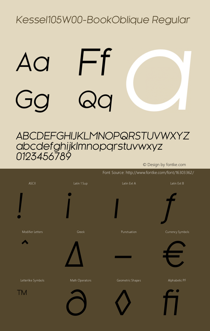 Kessel105W00-BookOblique Regular Version 1.00 Font Sample