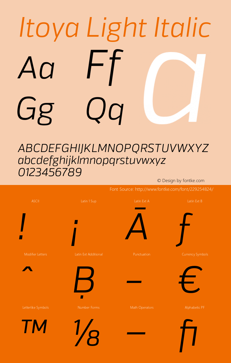 Itoya Light Italic Version 1.000;PS 001.000;hotconv 1.0.70;makeotf.lib2.5.58329图片样张