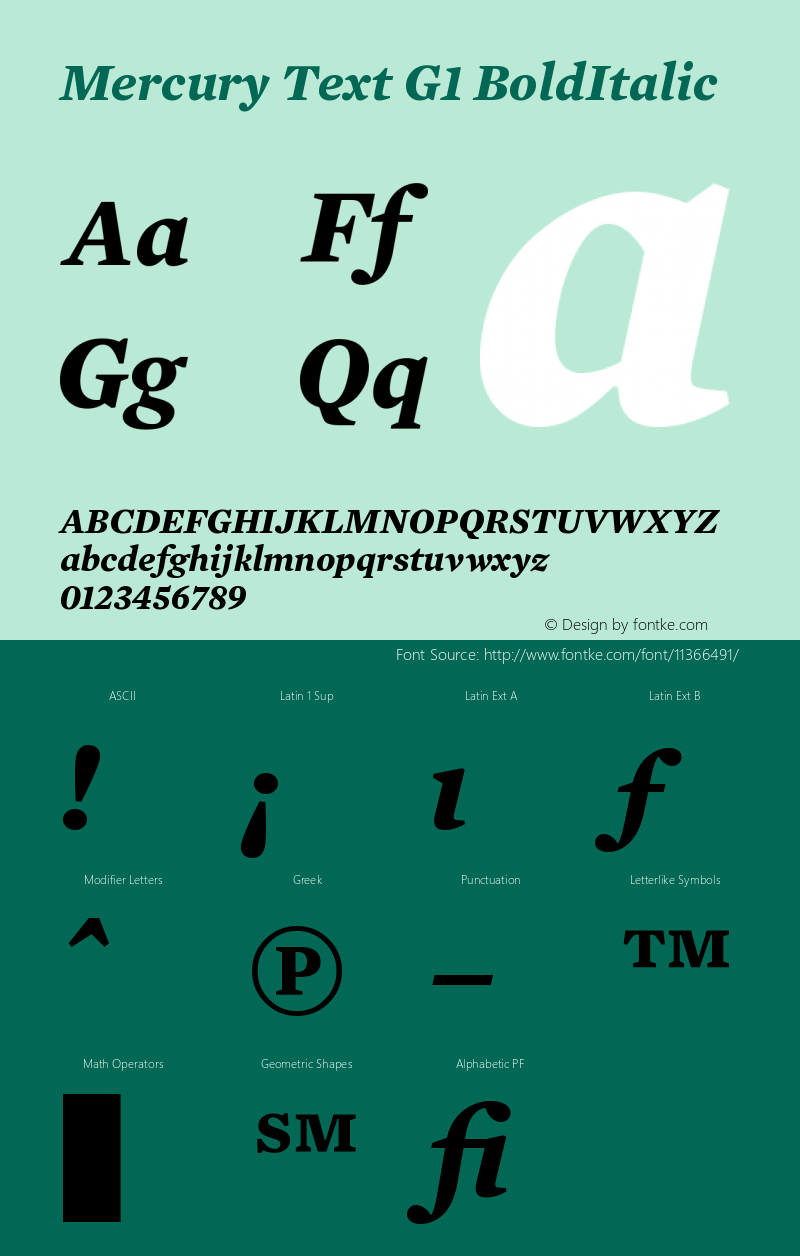 Mercury Text G1 BoldItalic Version 001.000 Font Sample