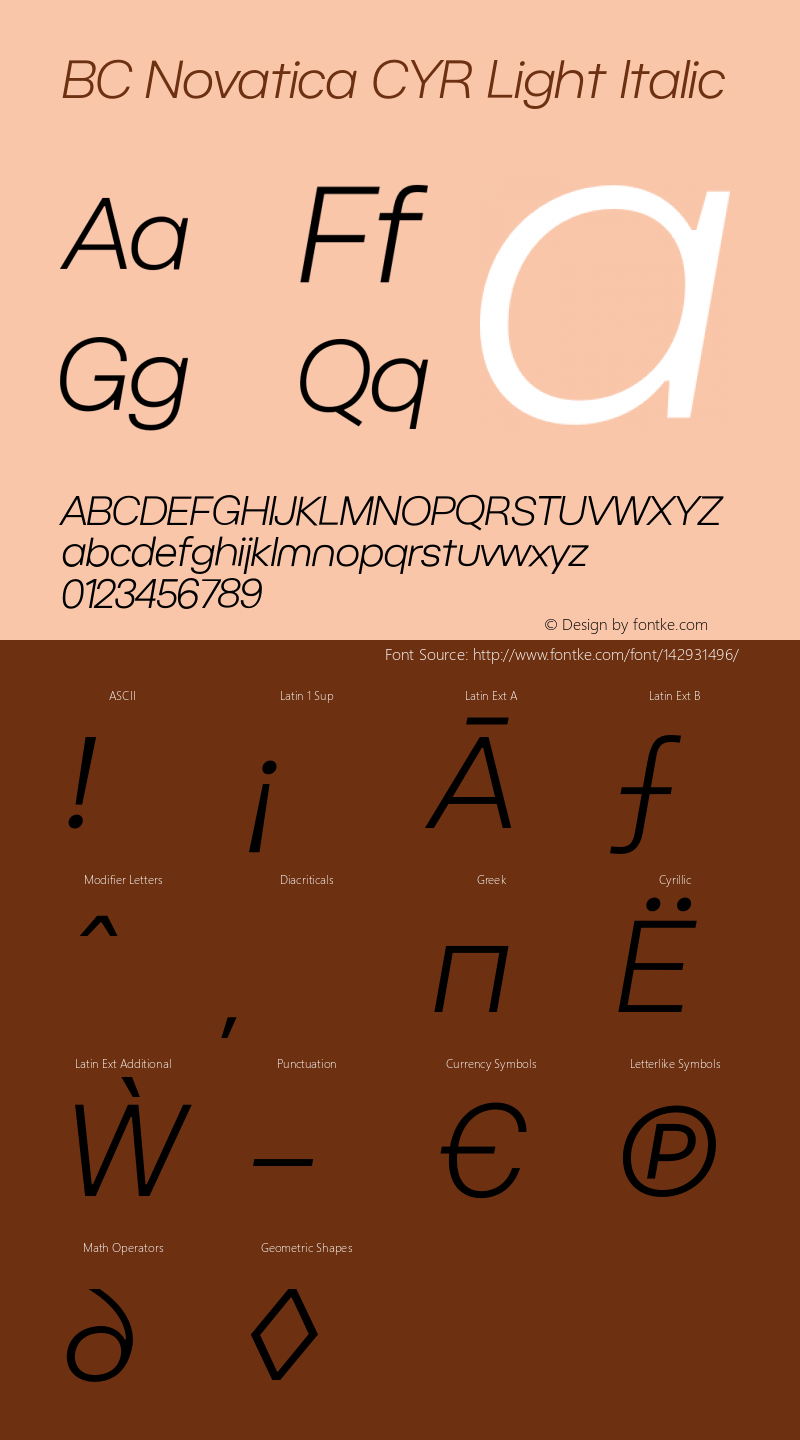 BC Novatica CYR Light Italic Version 1.000;hotconv 1.0.109;makeotfexe 2.5.65596 Font Sample