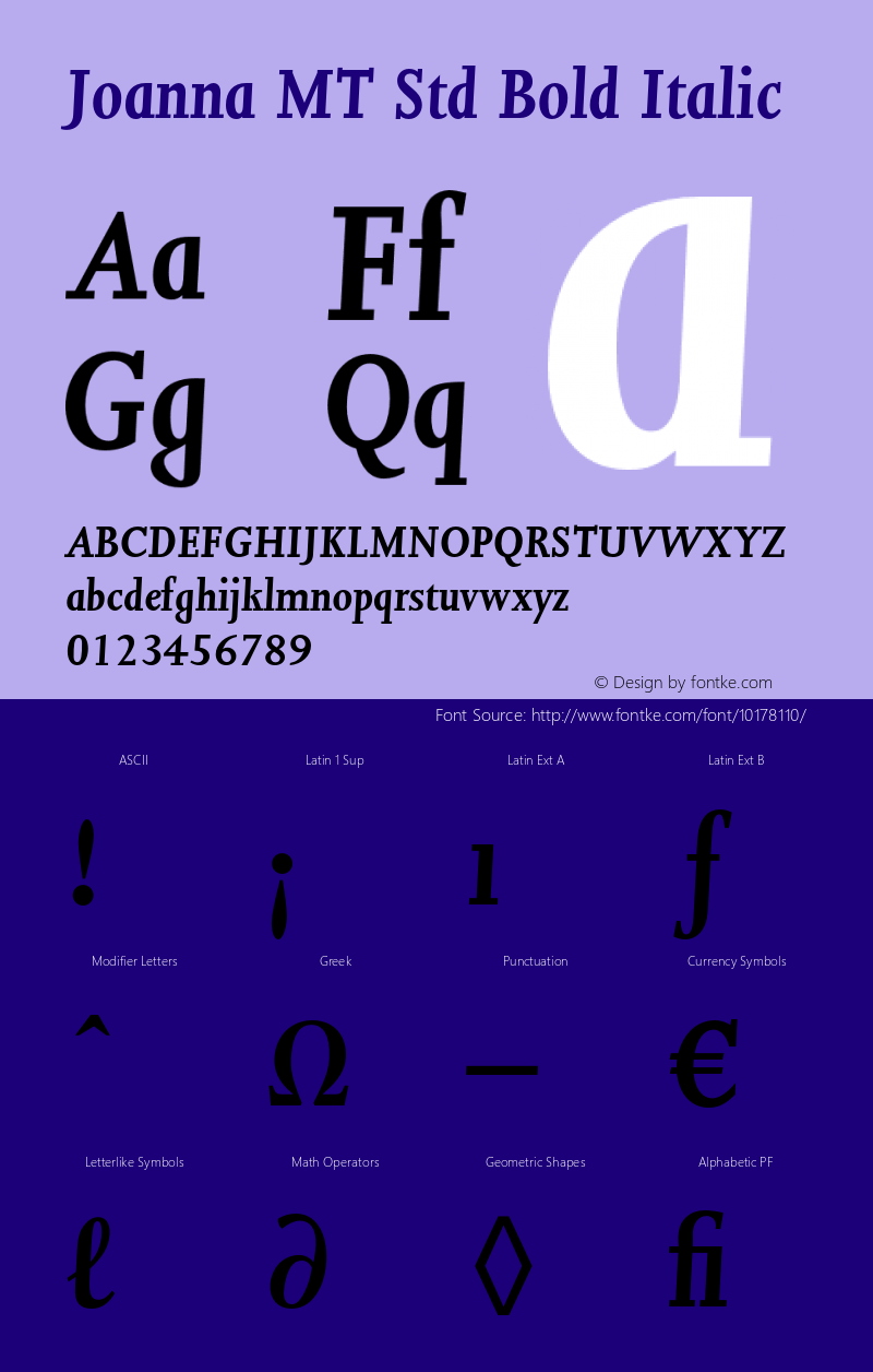 Joanna MT Std Bold Italic Version 1.047;PS 001.001;Core 1.0.38;makeotf.lib1.6.5960 Font Sample