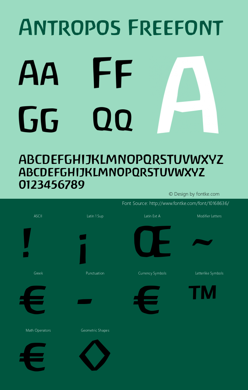 Antropos Freefont Macromedia Fontographer 4.1 2002-05-06 Font Sample