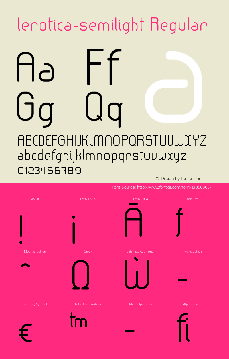 lerotica-semilight Regular Version 1.005 2011 Font Sample