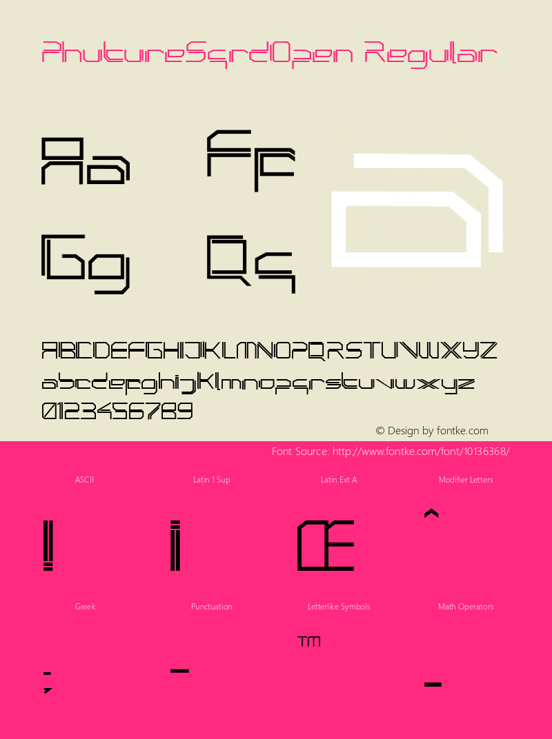 PhutureSqrdOpen Regular Macromedia Fontographer 4.1 Font Sample