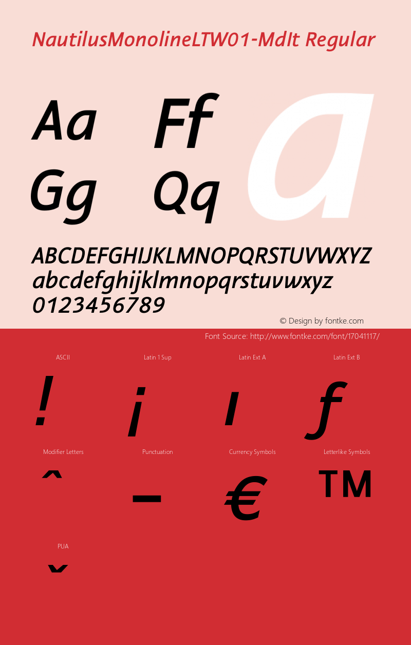 NautilusMonolineLTW01-MdIt Regular Version 1.01 Font Sample