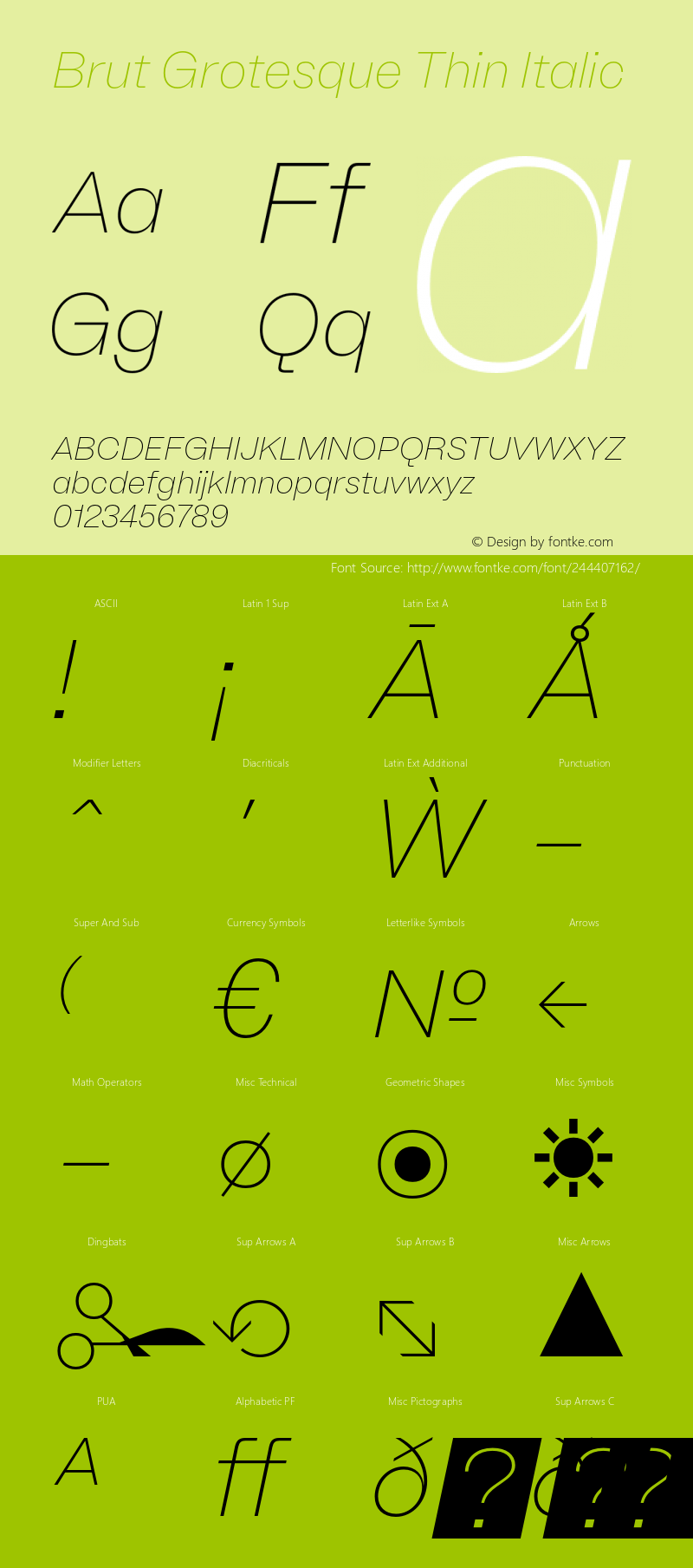 Brut Grotesque Thin Italic Version 6.002;hotconv 1.0.117;makeotfexe 2.5.65602图片样张