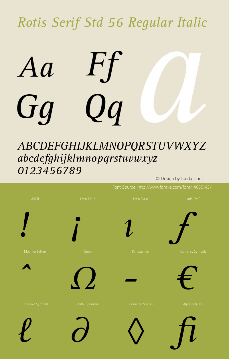 Rotis Serif Std 56 Regular Italic Version 2.080;PS 005.000;hotconv 1.0.67;makeotf.lib2.5.33168 Font Sample