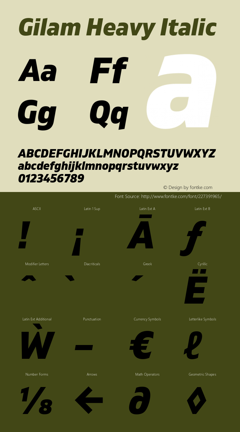 Gilam Heavy Italic Version 1.000;PS 001.000;hotconv 1.0.88;makeotf.lib2.5.64775图片样张