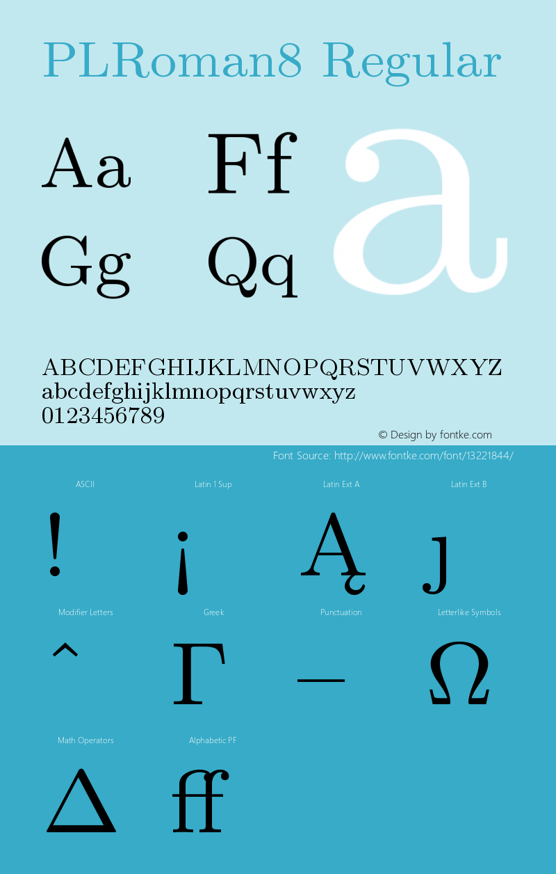 PLRoman8 Regular Version 1.11 Font Sample