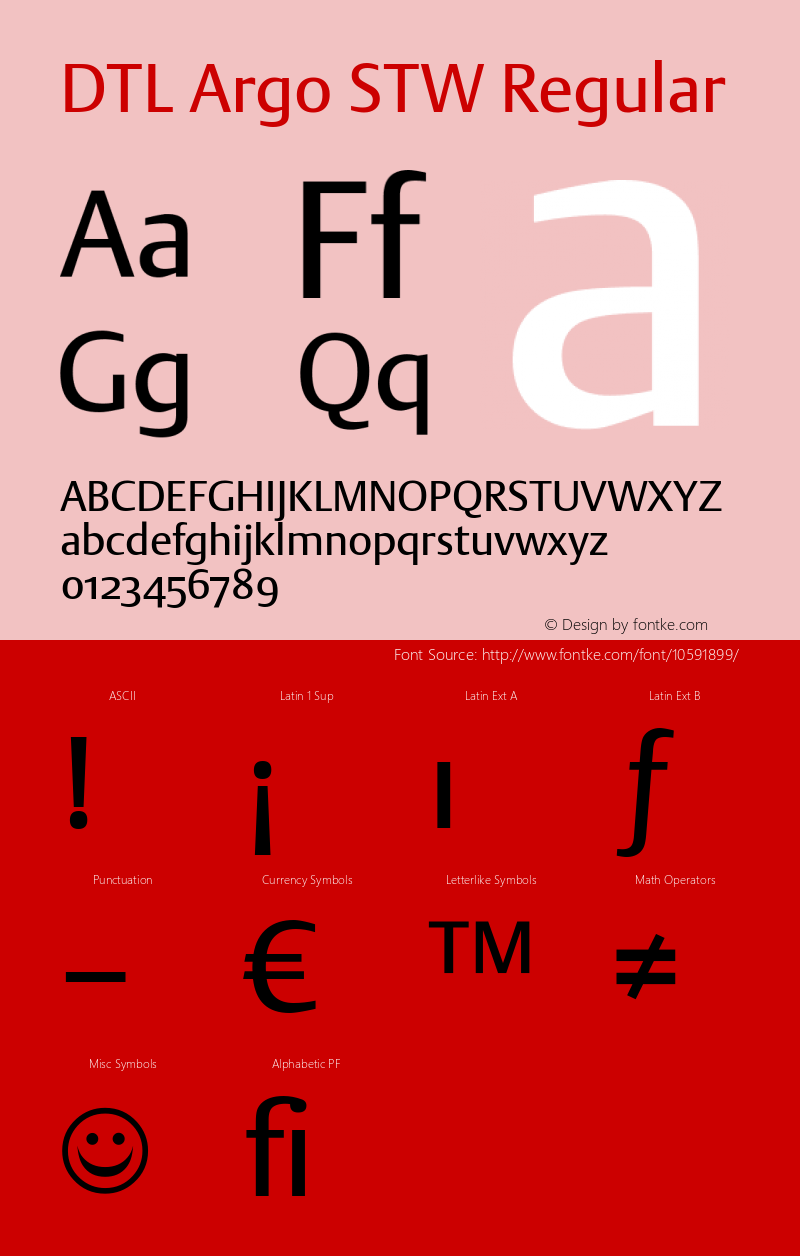 DTL Argo STW Regular Version 001.000 Font Sample