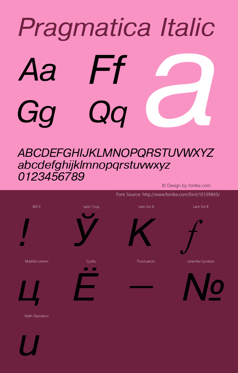 Pragmatica Italic 001.001 Font Sample